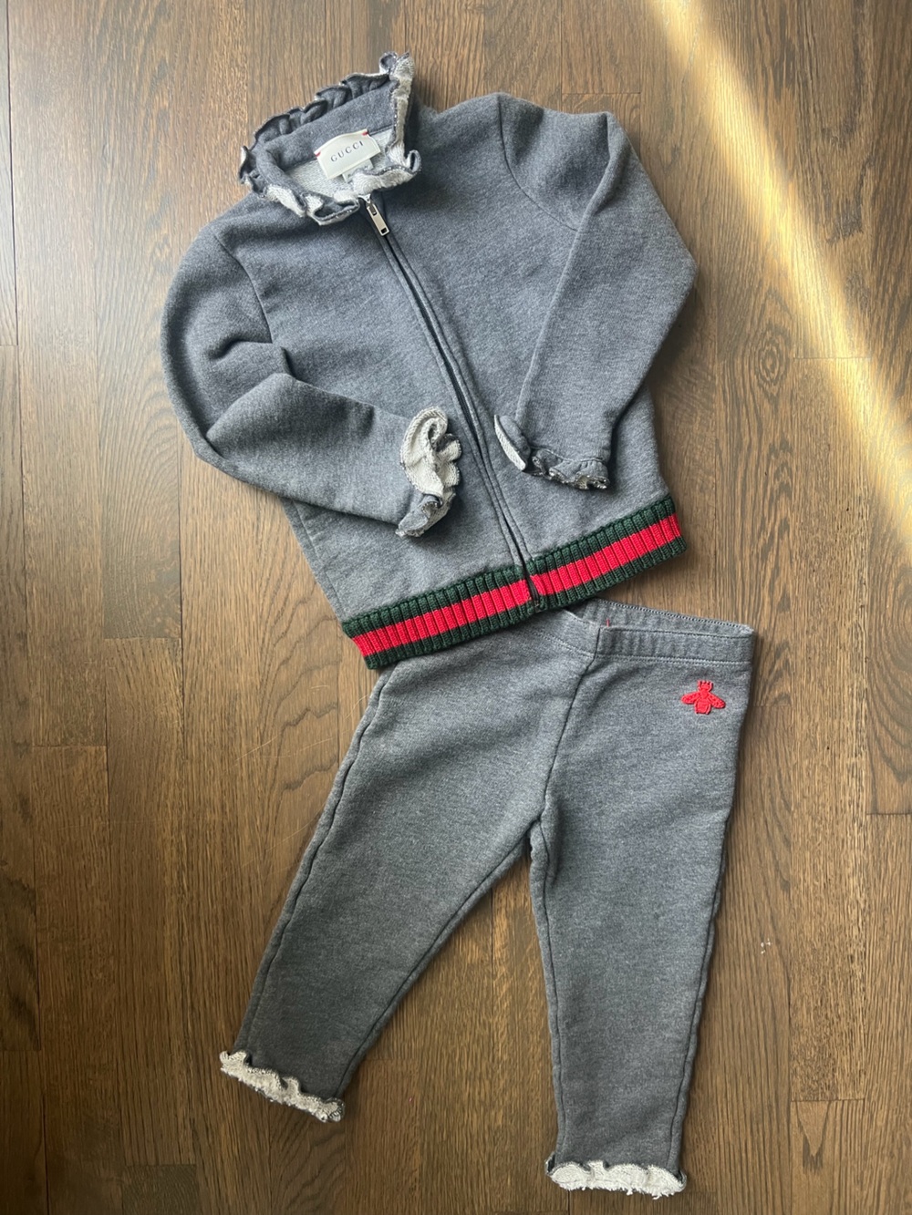 Gucci Gray Kids Sweat Set with Red & Green Waistband